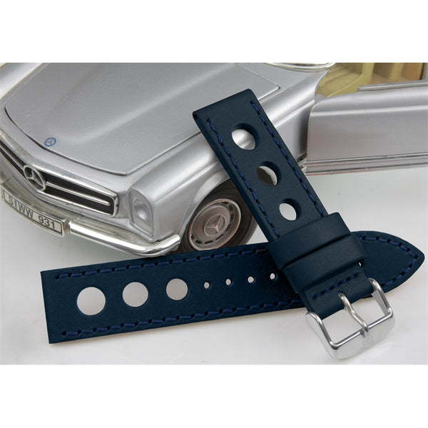 22mm Bracelet Montre Racing Perfor Cuir Bleu B0324 Davis