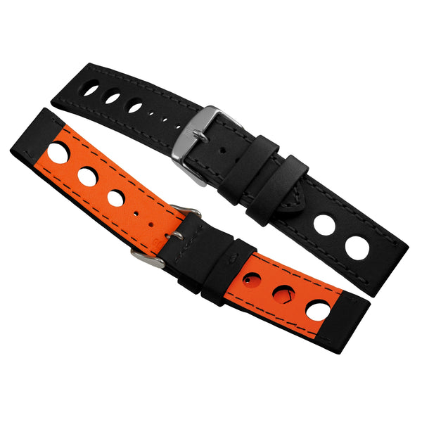 22mm Bracelet Montre Cuir Racing Noir B0320